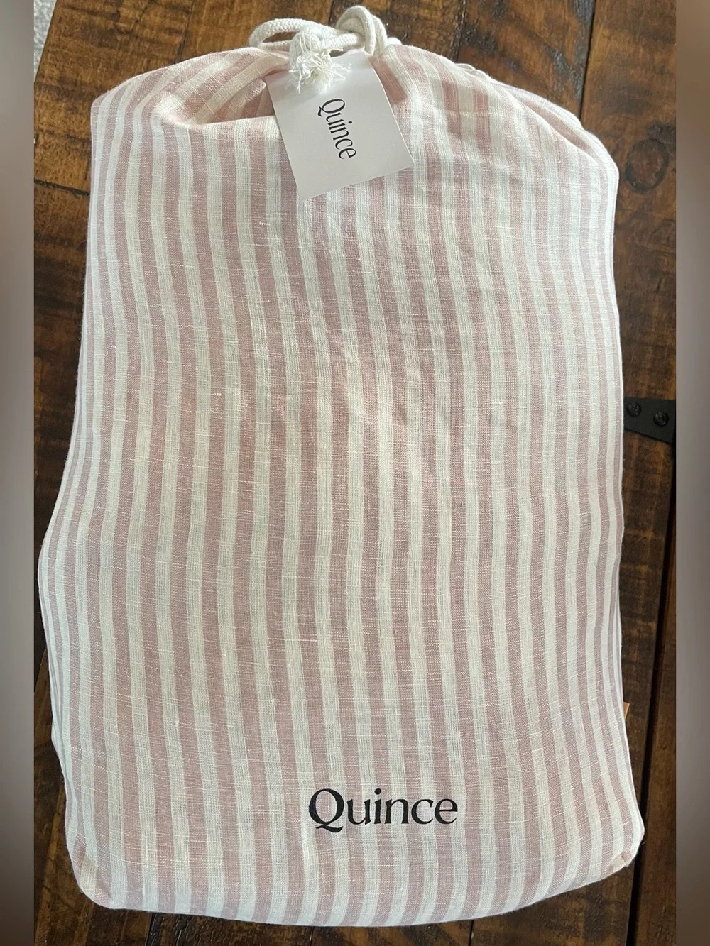 NWT Quince European Linen Stripe Duvet Cover Set, King/Cal (Dusty Mauve/White)